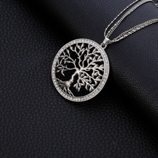 Rose Gold Tree Design Clear Rhinestone Necklace